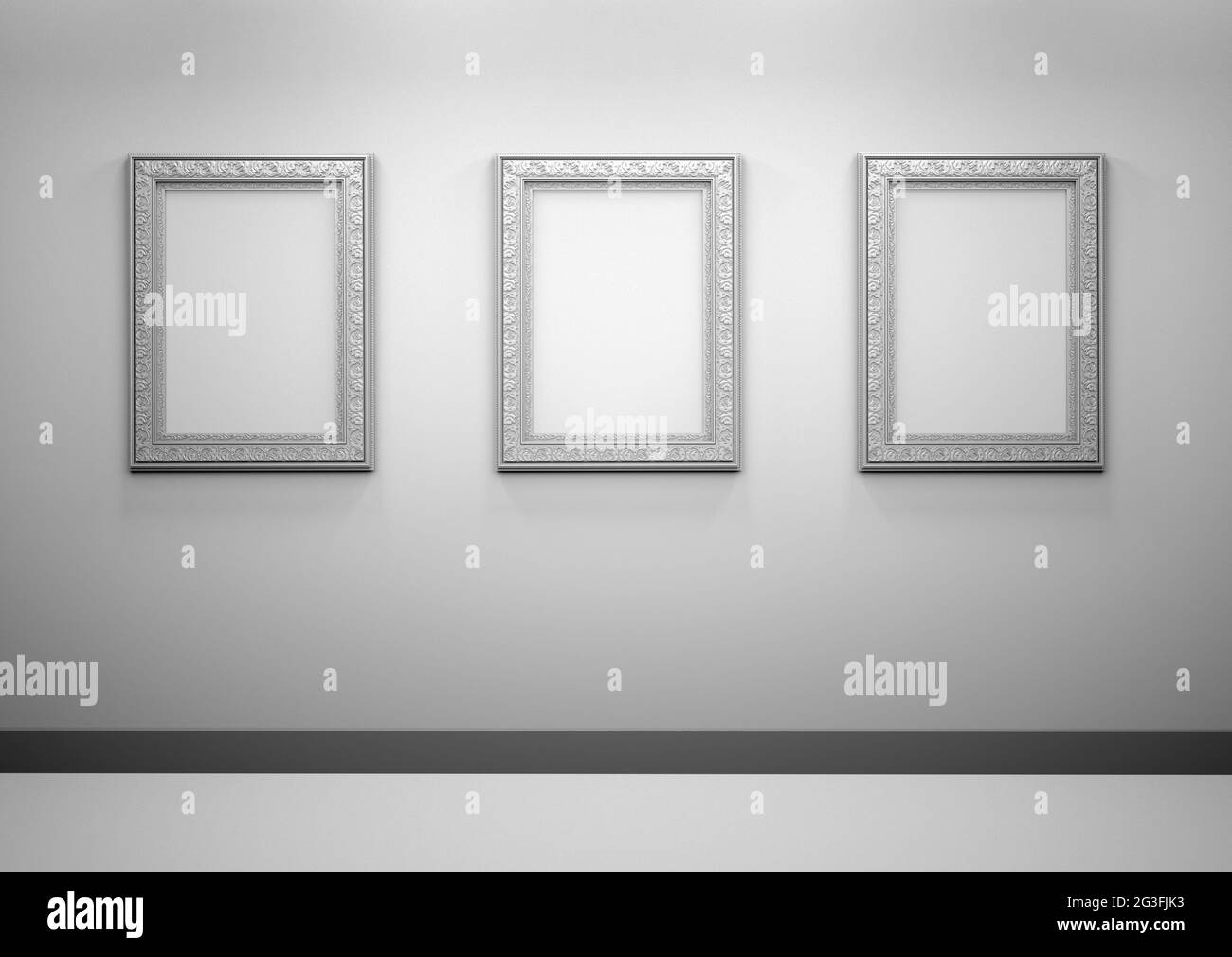 Gallery Interior with empty frames on wall Stock Photo