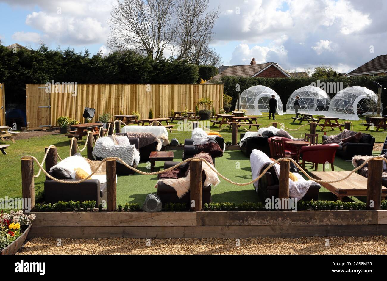The Redesigned outdoor seating areas of The Hare & Hounds pub in West