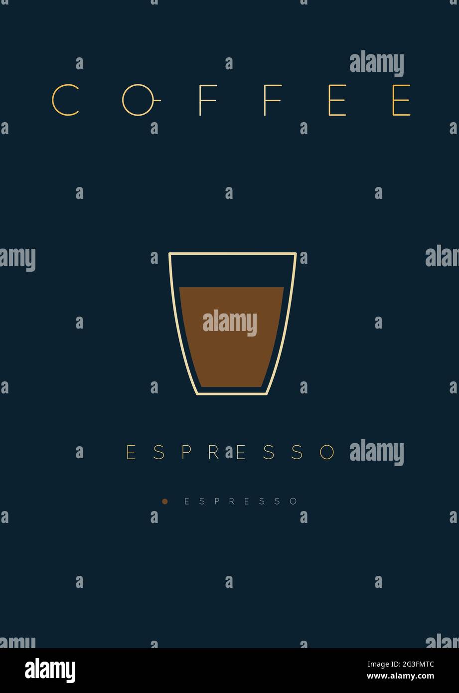 Poster coffee espresso with names of ingredients drawing in flat style