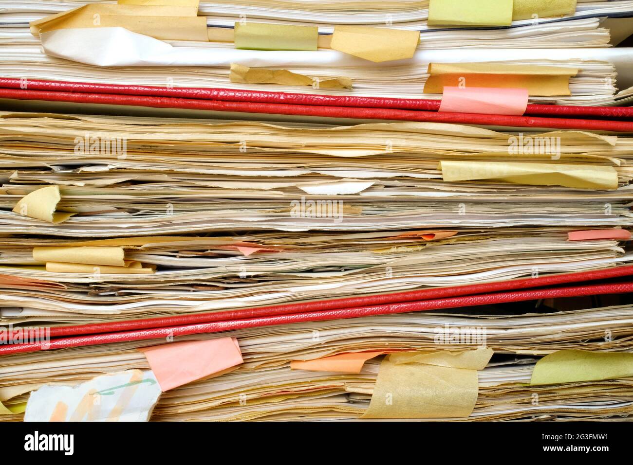 messy old file folders and documents,government, business ,administration, red tape and bureaucracy concept Stock Photo
