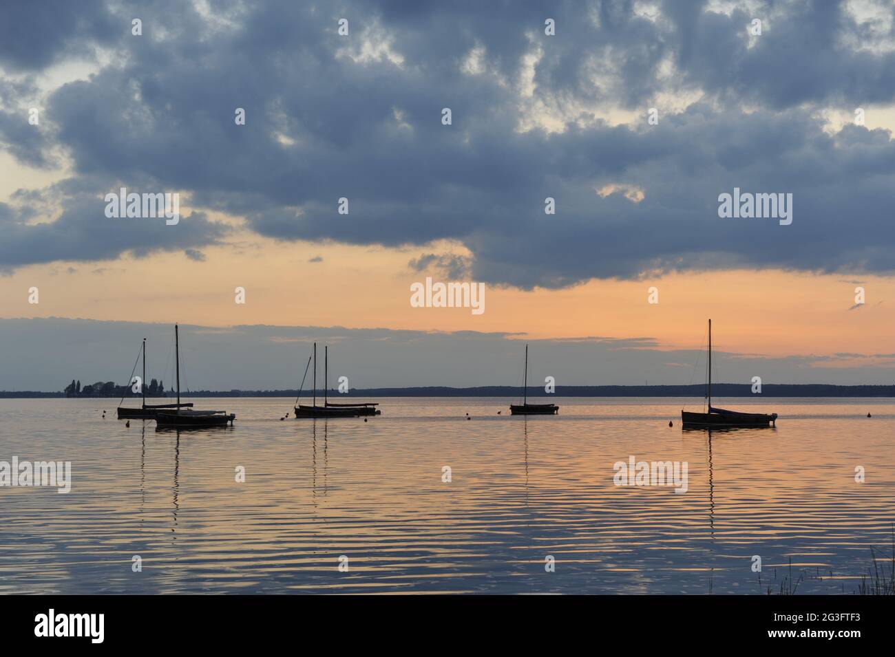 Sunset at Wilhelmstein,Steinhude am Meer. Stock Photo