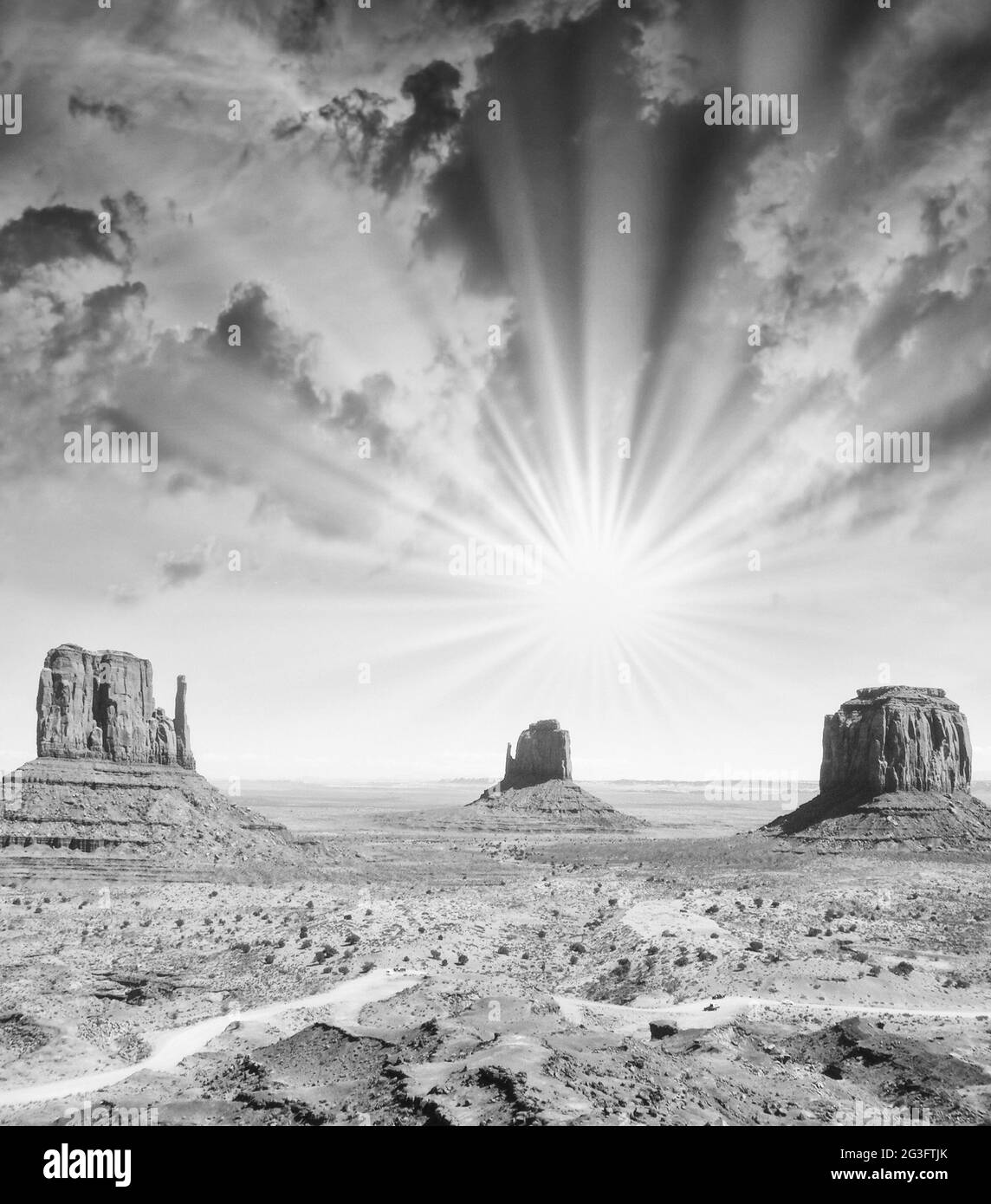Wonderful sky over the unique landscape of Monument Valley, Utah, USA. Stock Photo