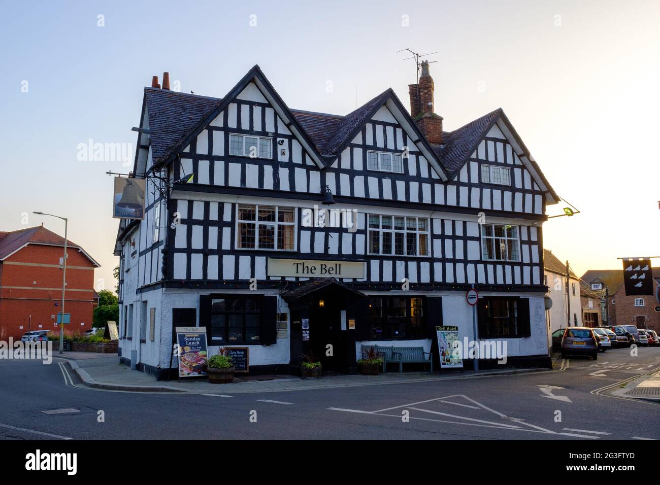 The Bell Hotel, an  example of Tudor architecture in Tewkesbury, England Stock Photo