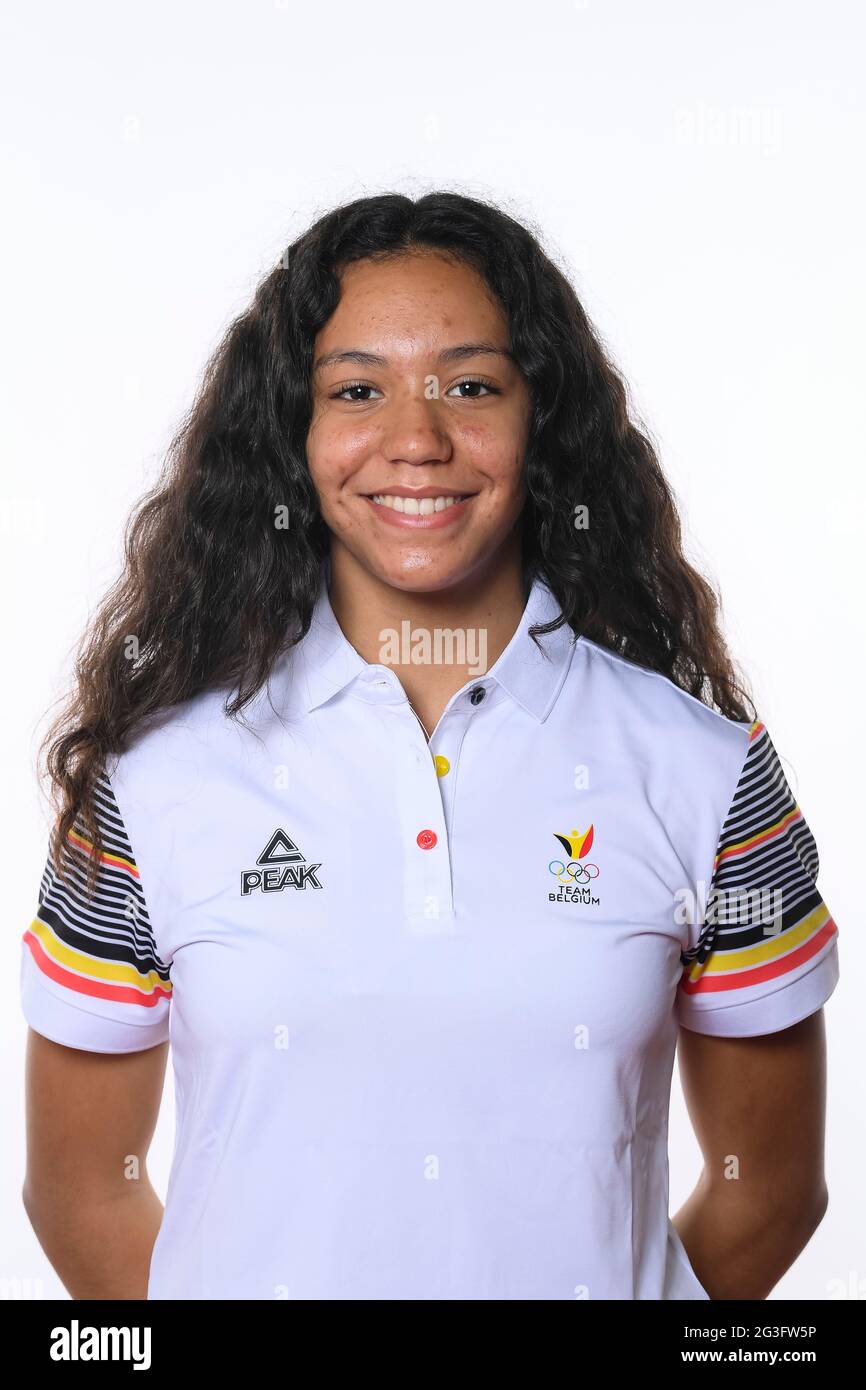 Belgian gymnast Jutta Verkest poses for the photographer at a