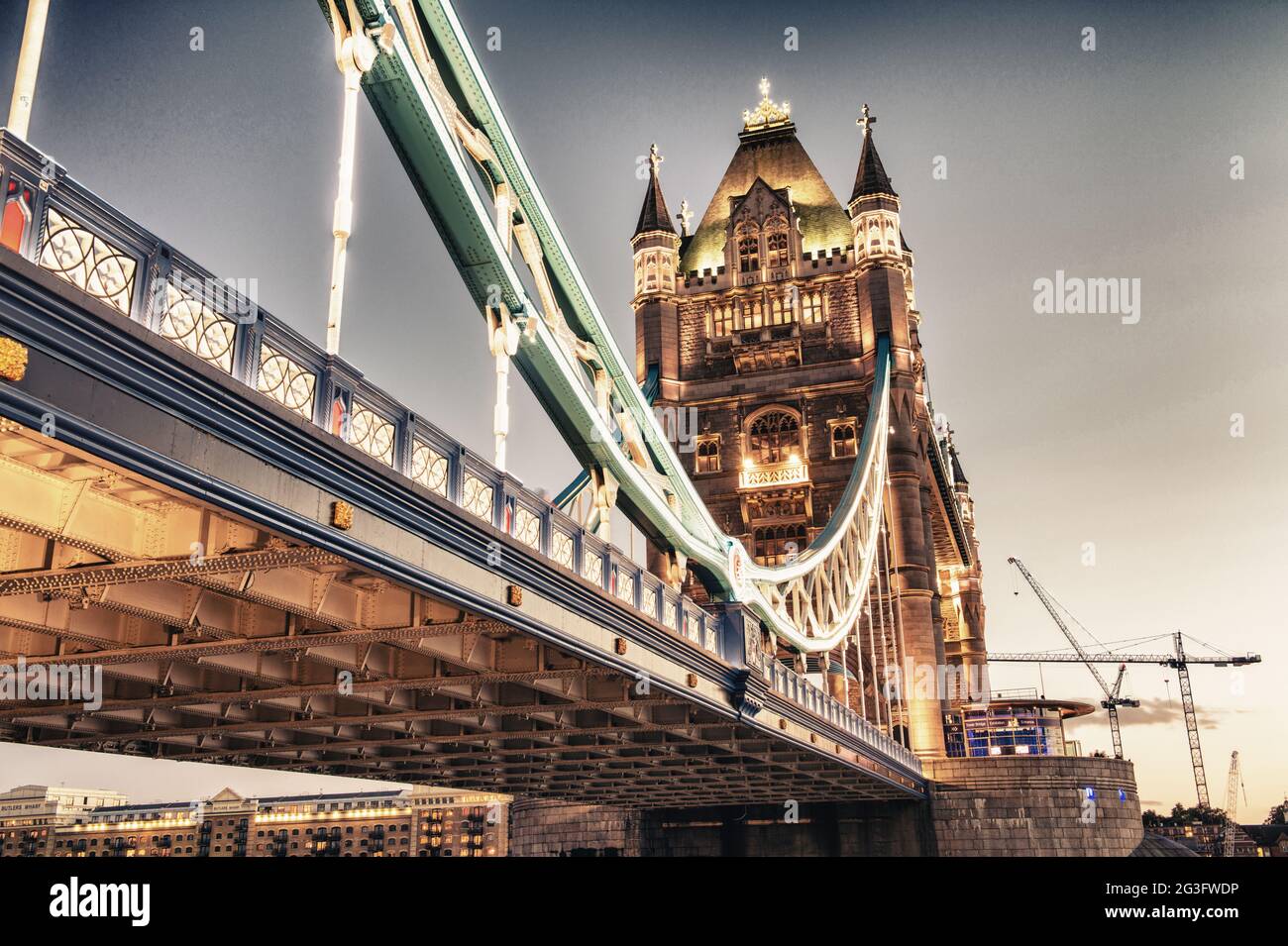 Power of Tower Bridge in Autumn Stock Photo