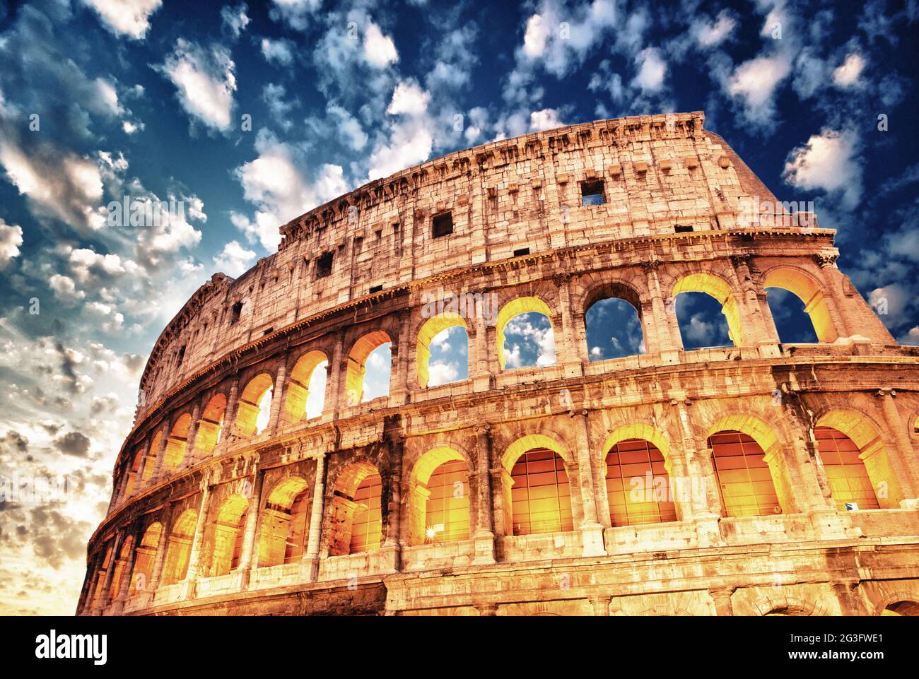 Wonderful view of Colosseum in all its magnificience - Autumn sunset in Rome Stock Photo