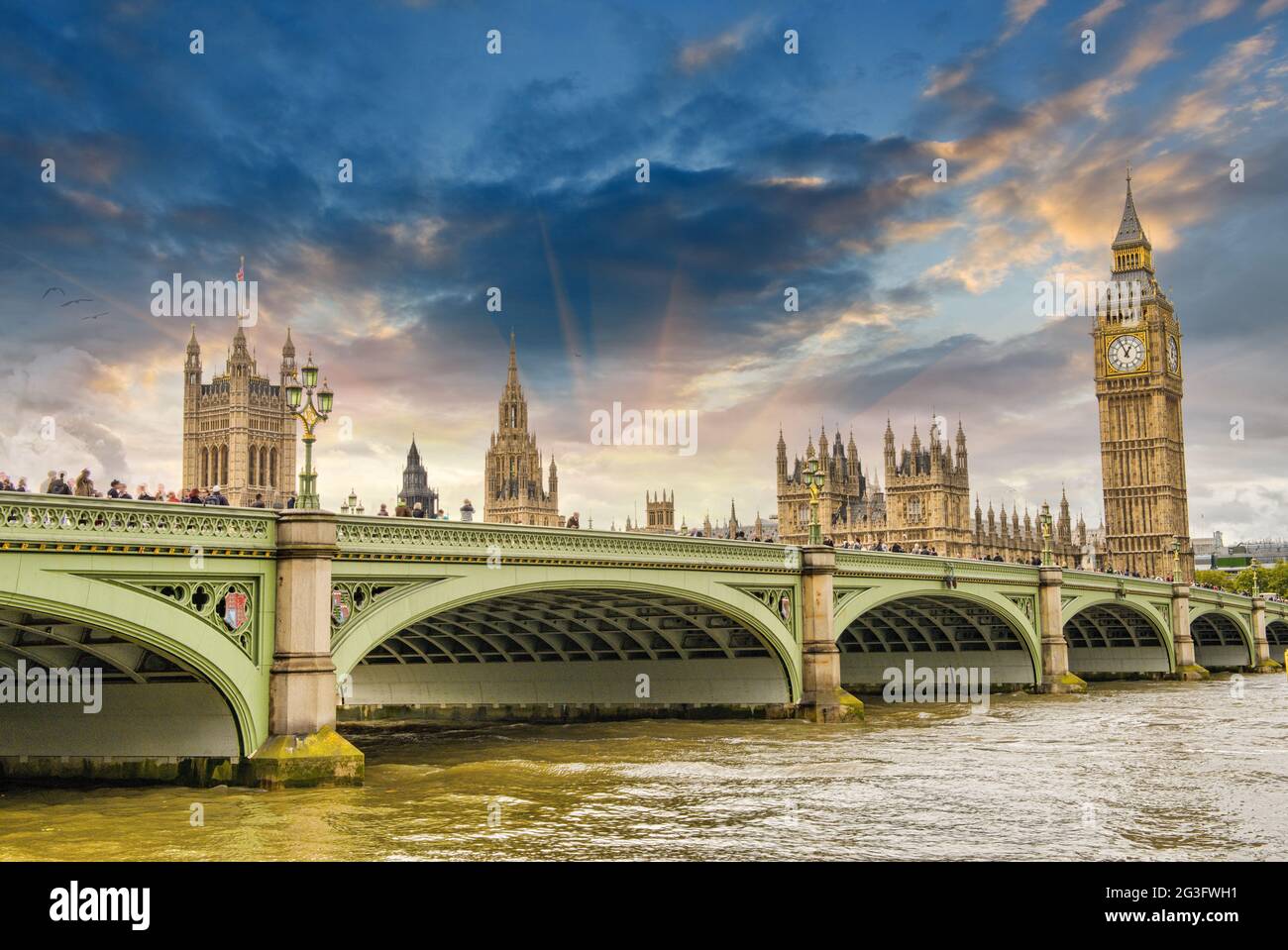 Beautiful London architecture. Houses of Parliament and Westminster bridge Stock Photo