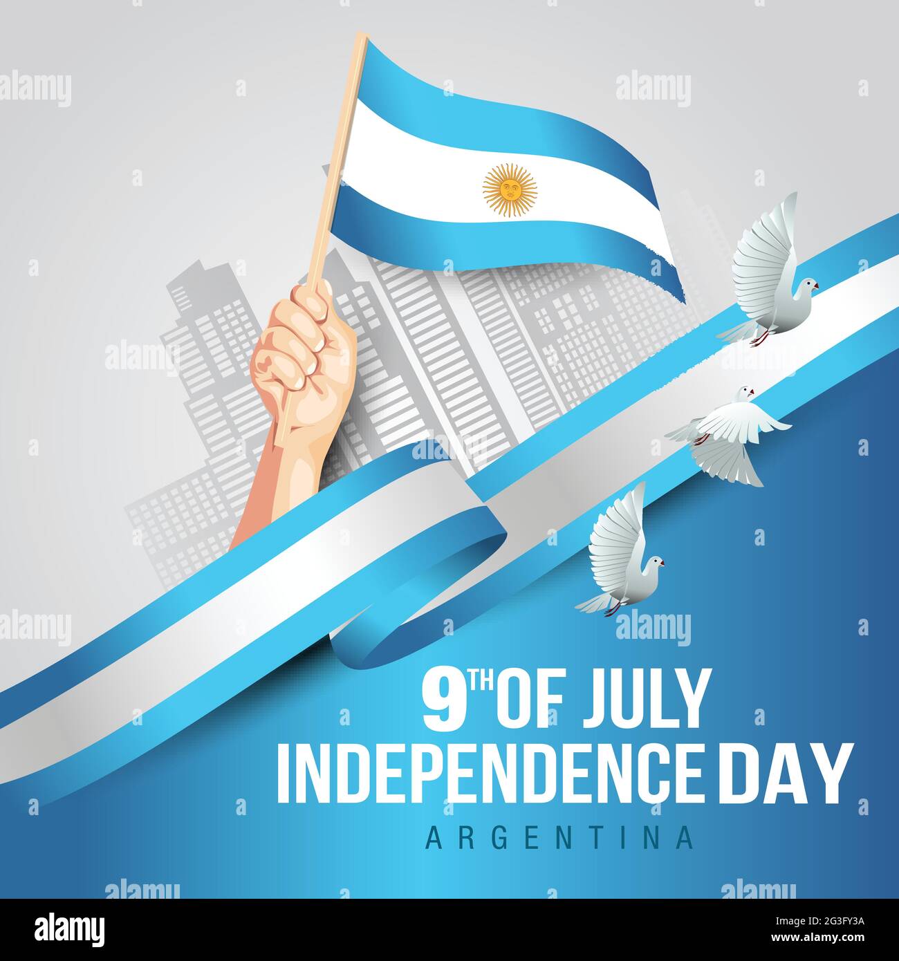 happy independence day Argentina 9th of July. hands holding with Argentina flag. vector illustration design. Stock Vector