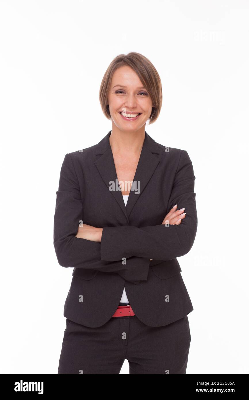 Business woman in suit on white Stock Photo - Alamy