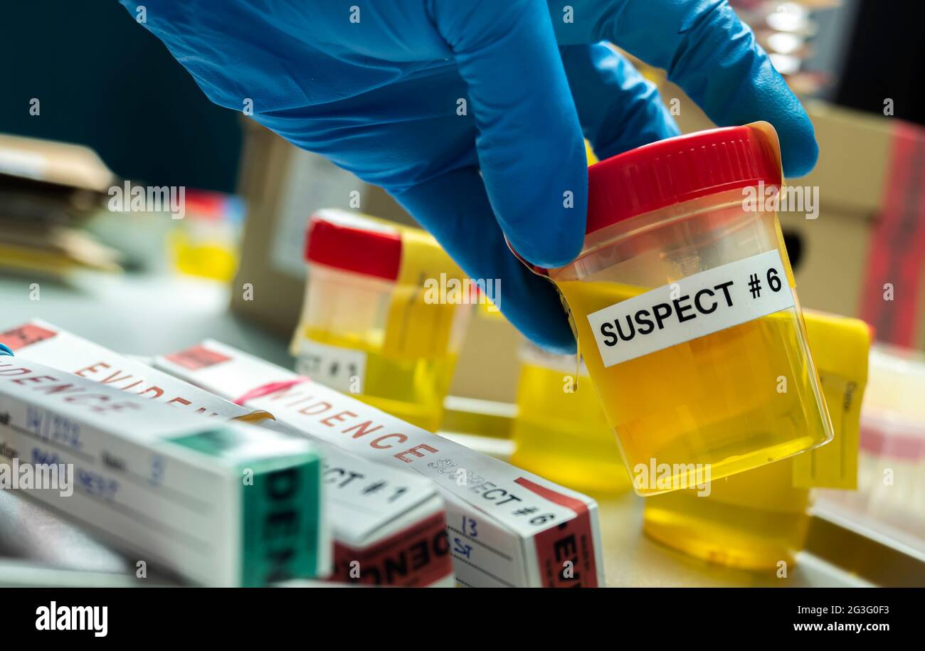 Forensic police take urine bottle of murder suspect to crime lab for