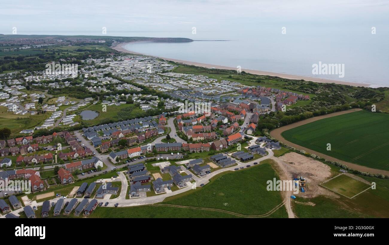 Aerial View of Primrose Valley Holiday Park and The Bay, Filey, North