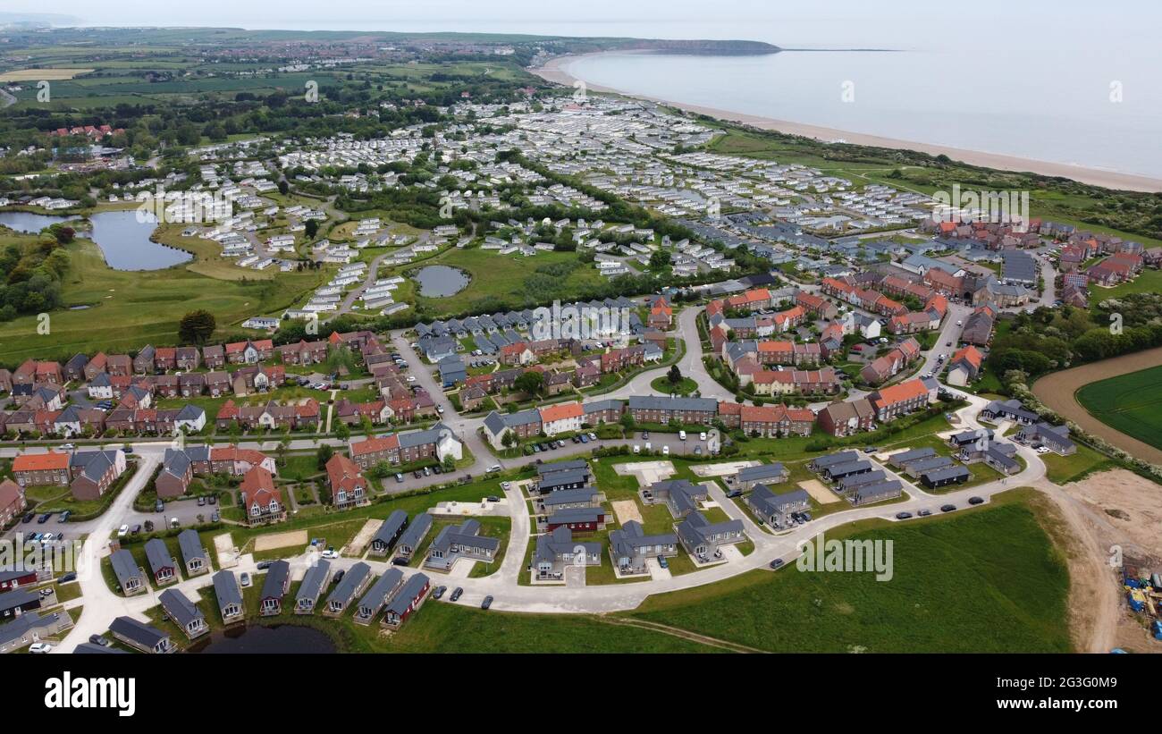Aerial View of Primrose Valley Holiday Park and The Bay, Filey, North