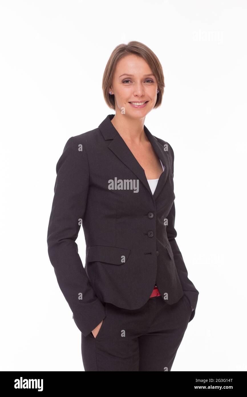Business woman in suit on white Stock Photo - Alamy