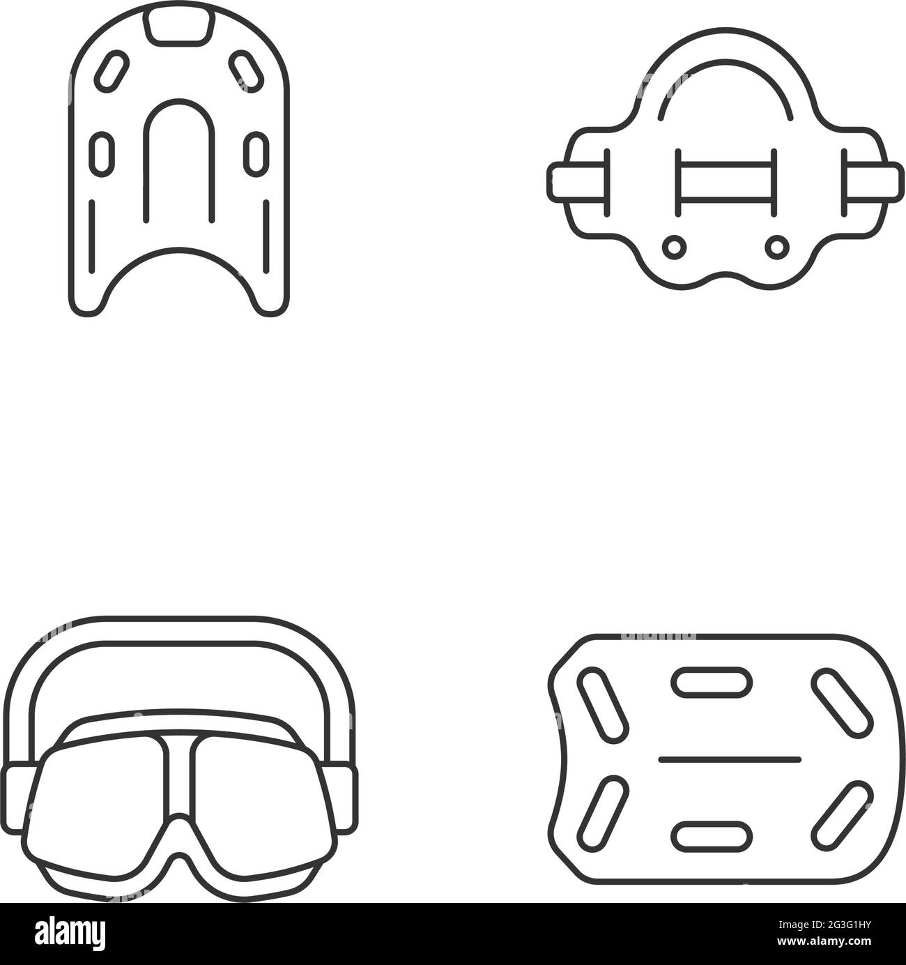 Swimming pool supplies linear icons set Stock Vector