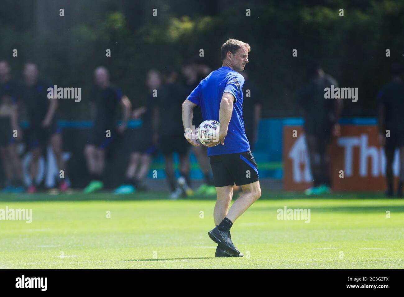 Zeist, Netherlands. 16th June, 2021. Coach of the Netherlands, Frank de Boer, reacts during a training session ahead of the UEFA Euro 2020 Championship Group C match between the Netherlands and Austria at the KNVB Campus in Zeist, the Netherlands, June 16, 2021. Credit: Zheng Huansong/Xinhua/Alamy Live News Stock Photo