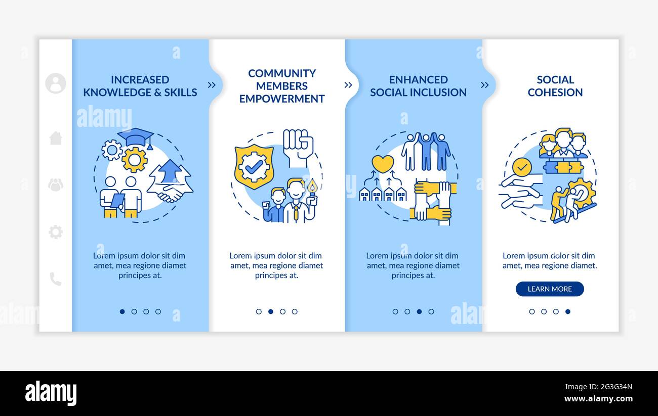 Social unit development advantages onboarding vector template Stock ...