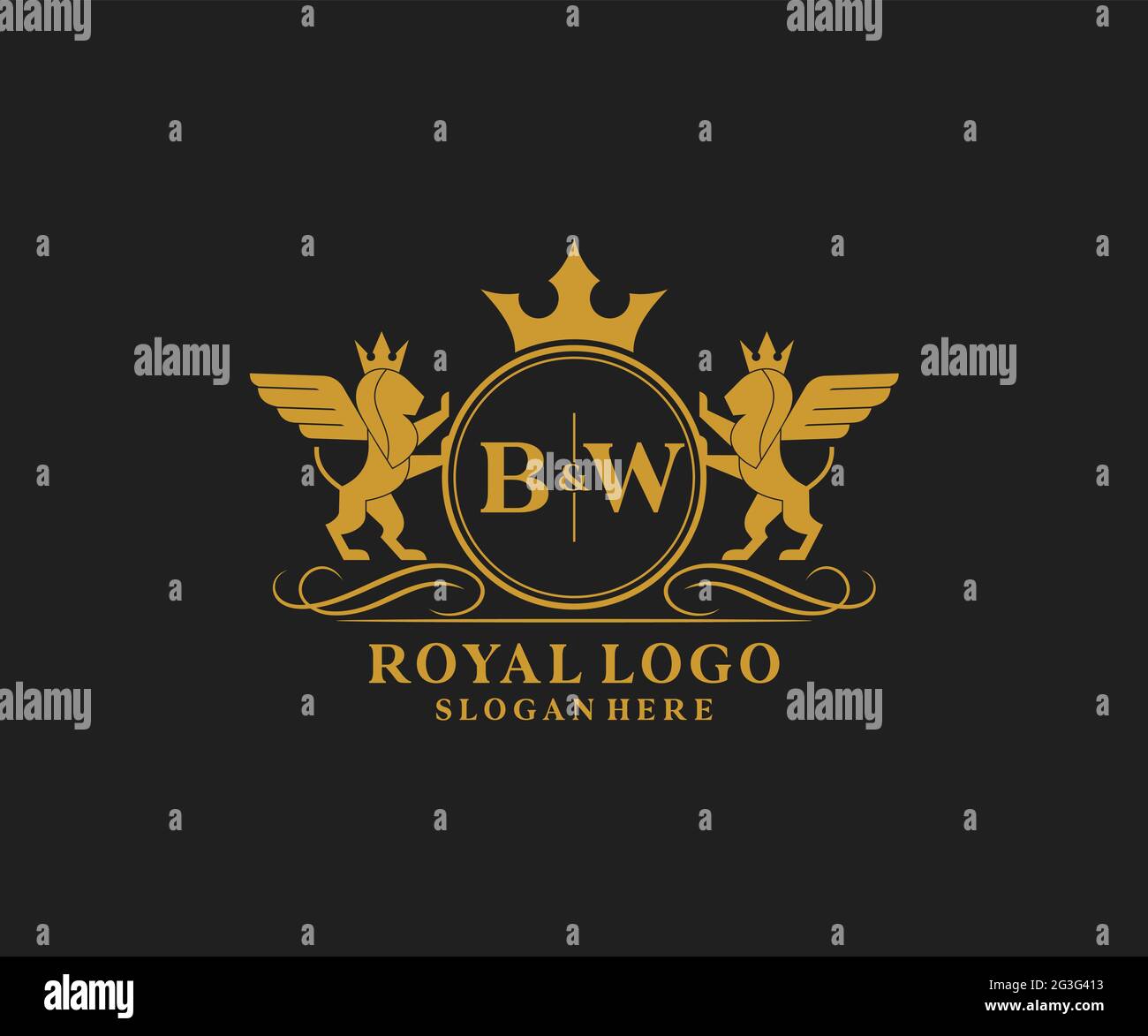 BW Letter Lion Royal Luxury Heraldic,Crest Logo template in vector art for Restaurant, Royalty, Boutique, Cafe, Hotel, Heraldic, Jewelry, Fashion and Stock Vector