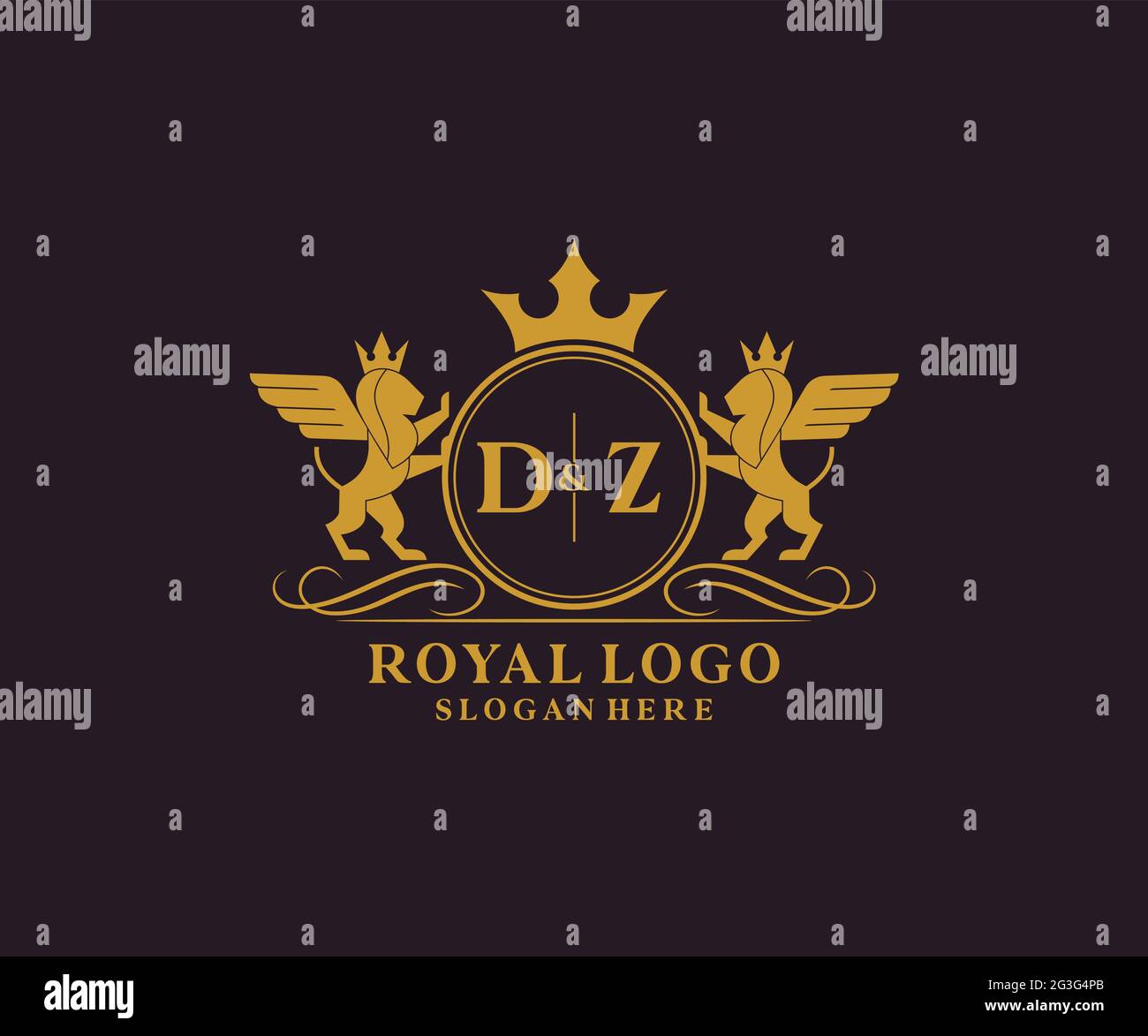 DZ Letter Lion Royal Luxury Heraldic Crest Logo template in vector art