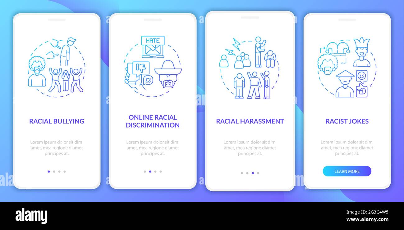 Racial inequality onboarding mobile app page screen Stock Vector