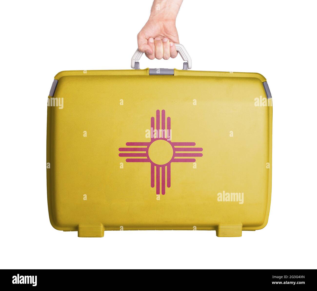 Used plastic suitcase with stains and scratches Stock Photo Alamy