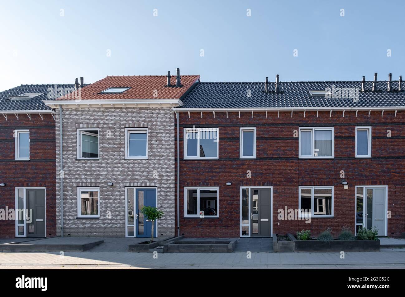 Dutch Suburban area with modern family houses, newly build modern