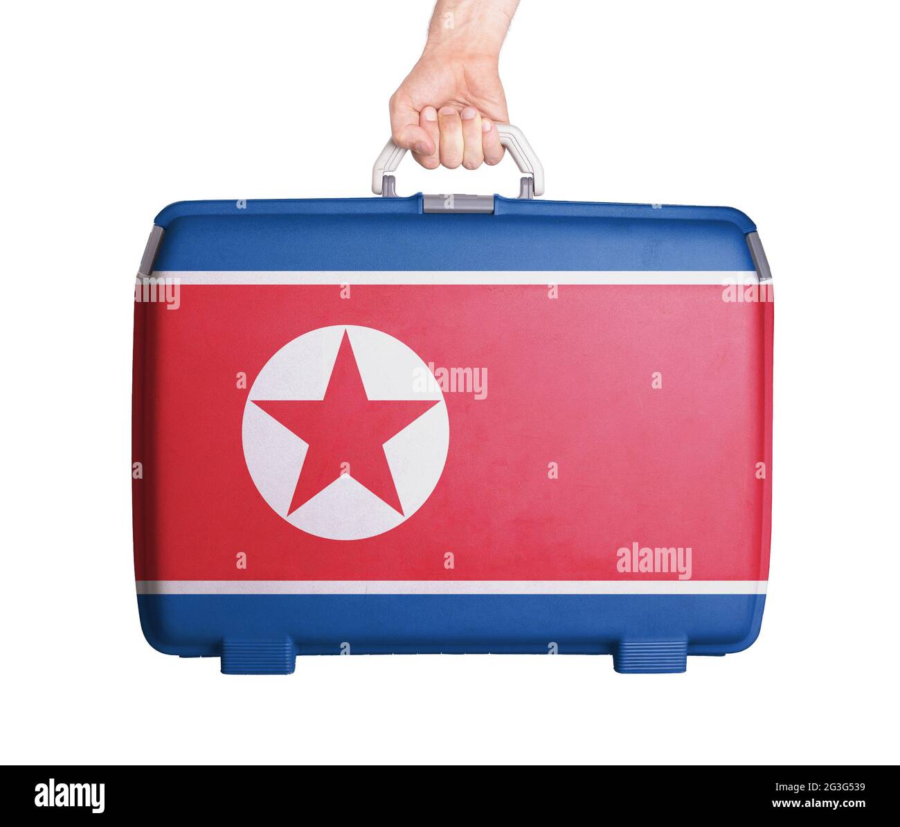 Used plastic suitcase with stains and scratches Stock Photo Alamy
