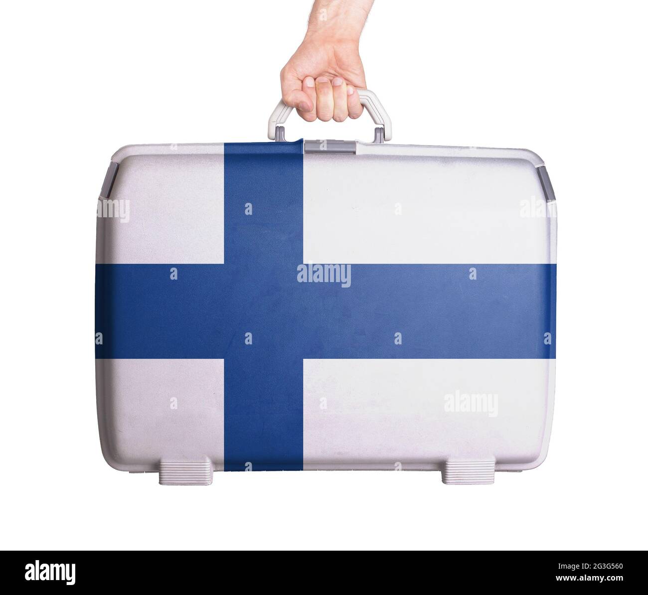 Used plastic suitcase with stains and scratches Stock Photo Alamy