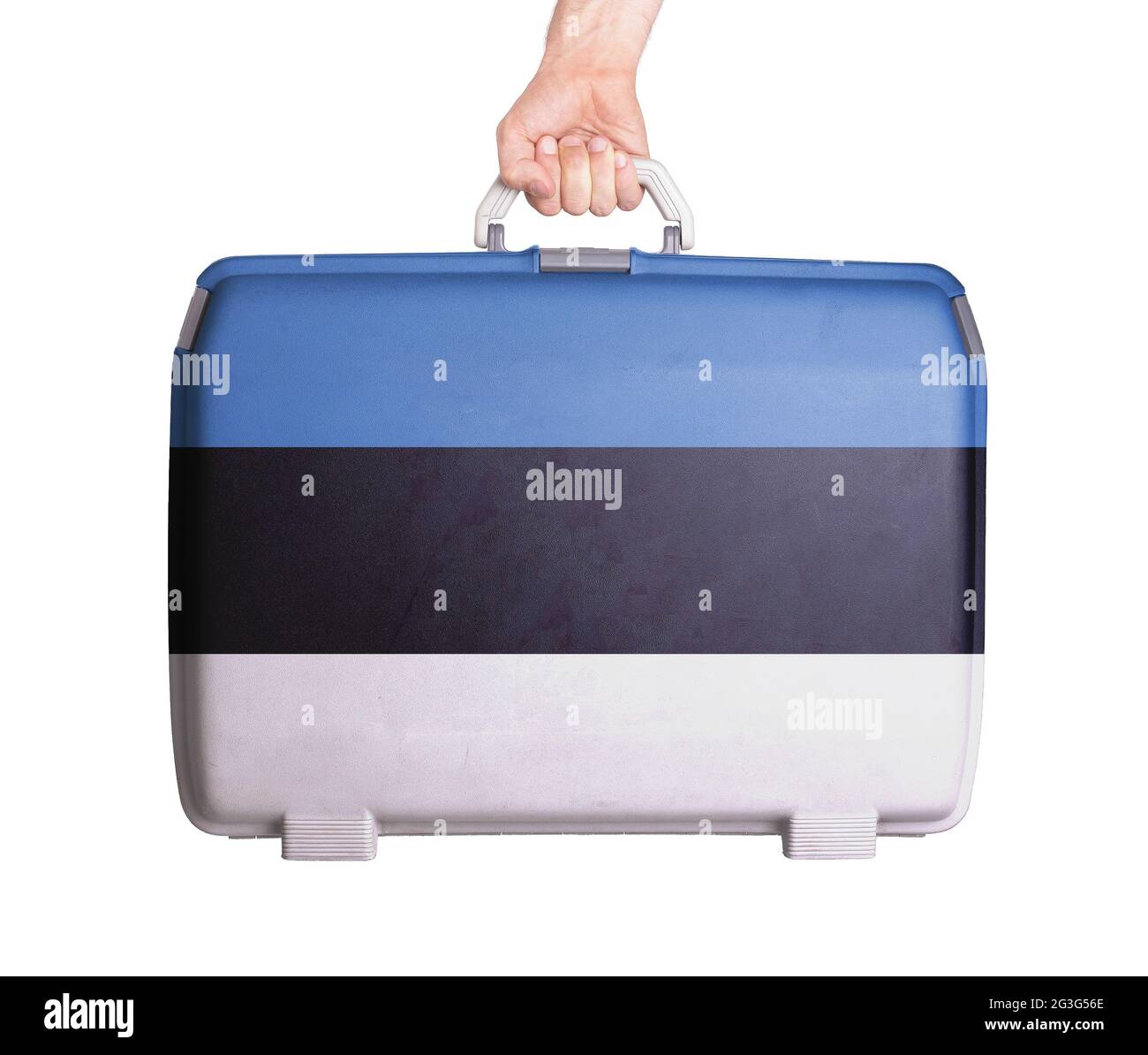 Used plastic suitcase with stains and scratches Stock Photo Alamy