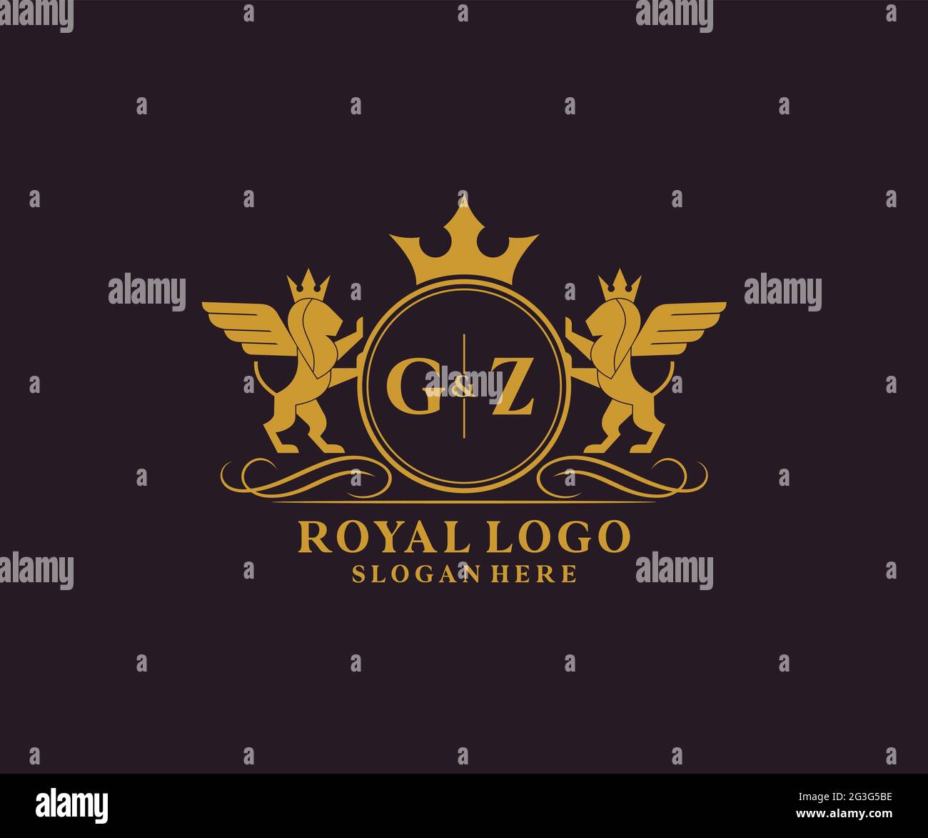 GZ Letter Lion Royal Luxury Heraldic,Crest Logo template in vector art for Restaurant, Royalty, Boutique, Cafe, Hotel, Heraldic, Jewelry, Fashion and Stock Vector