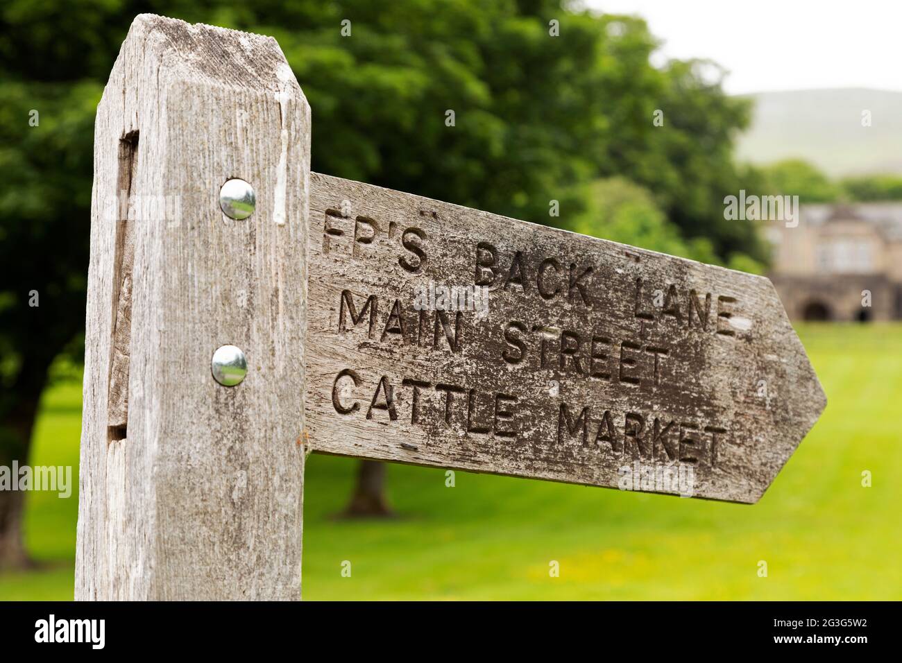 Sign for footpaths around the town of Sedbergh in Cumbria, England. Sedbergh is in the Yorkshire Dales National Park and the footpaths lead to Back La Stock Photo