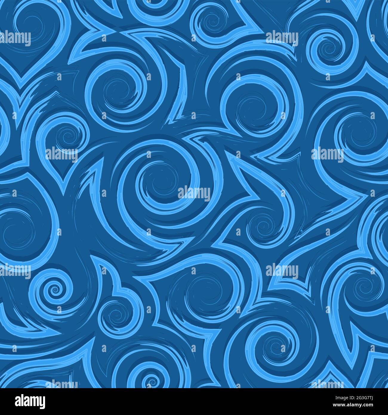 Vector blue geometric seamless pattern of flowing spirals curls and ...