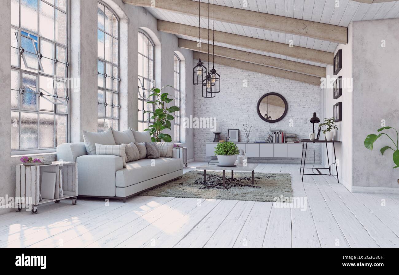 modern living interior design. 3d concept illustration Stock Photo - Alamy