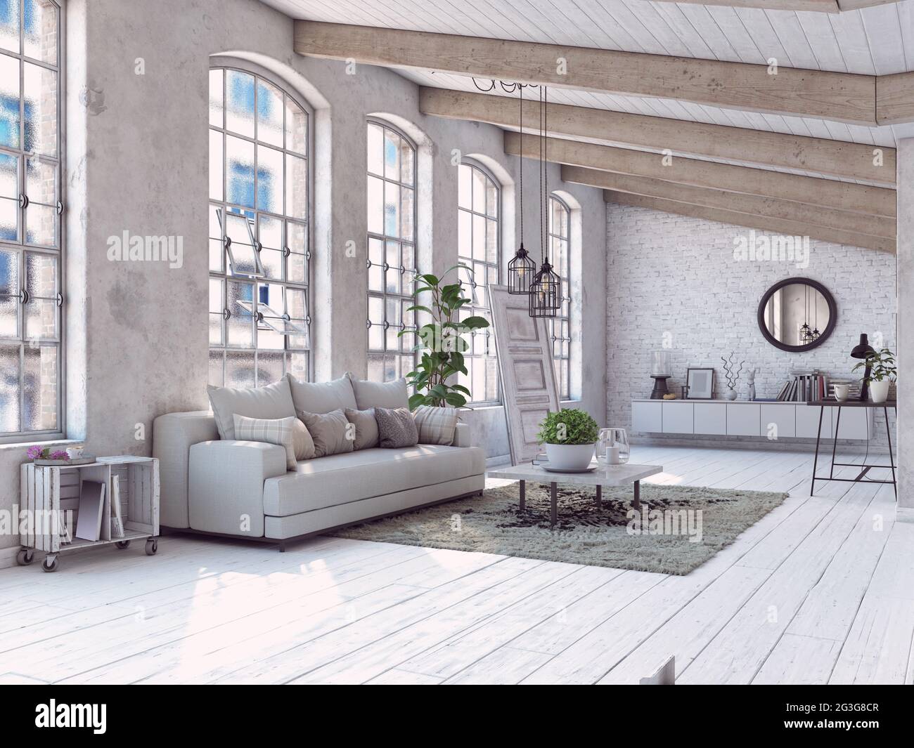 modern living interior design. 3d concept illustration Stock Photo - Alamy
