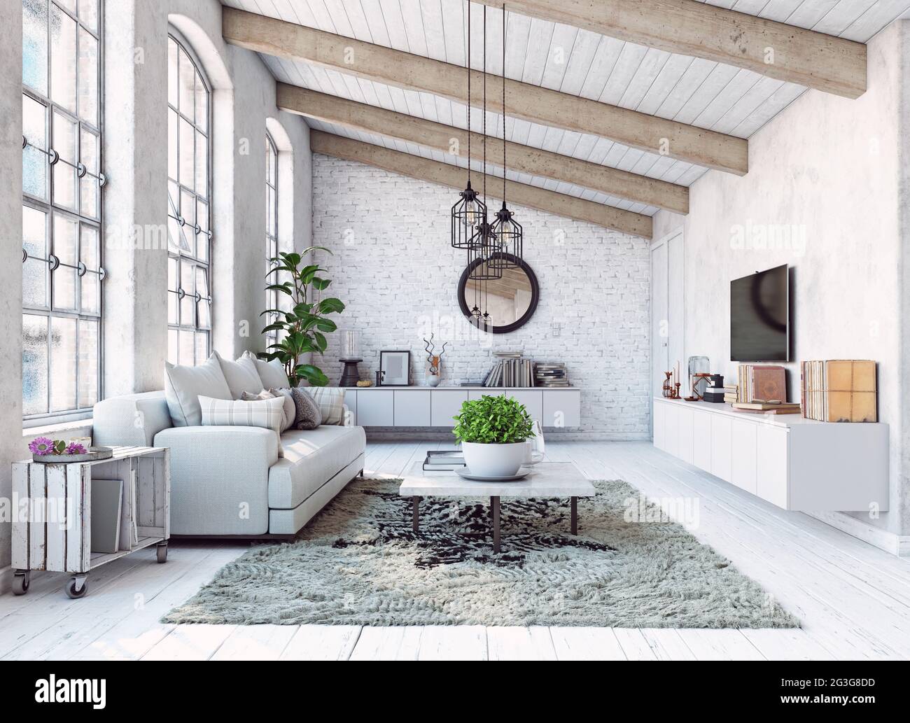 modern living interior design. 3d concept illustration Stock Photo - Alamy