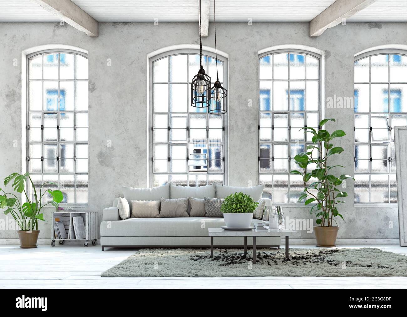 modern living interior design. 3d concept illustration Stock Photo - Alamy
