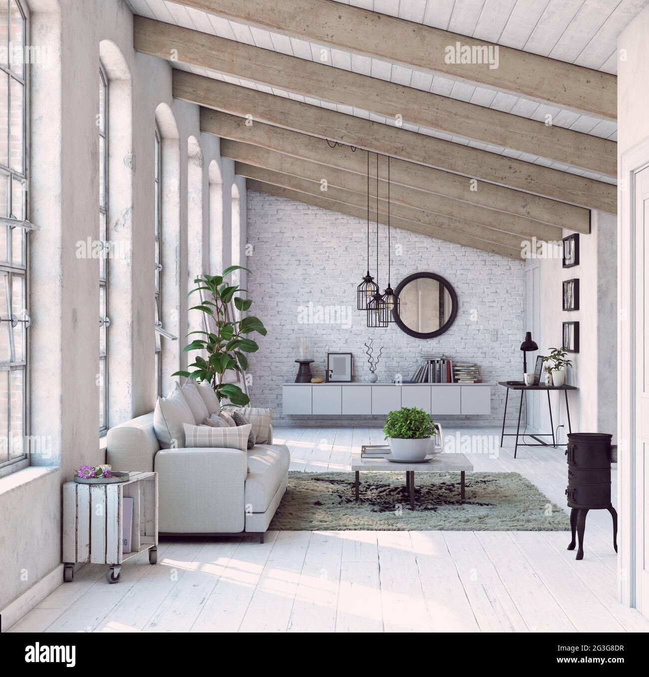 modern living interior design. 3d concept illustration Stock Photo - Alamy