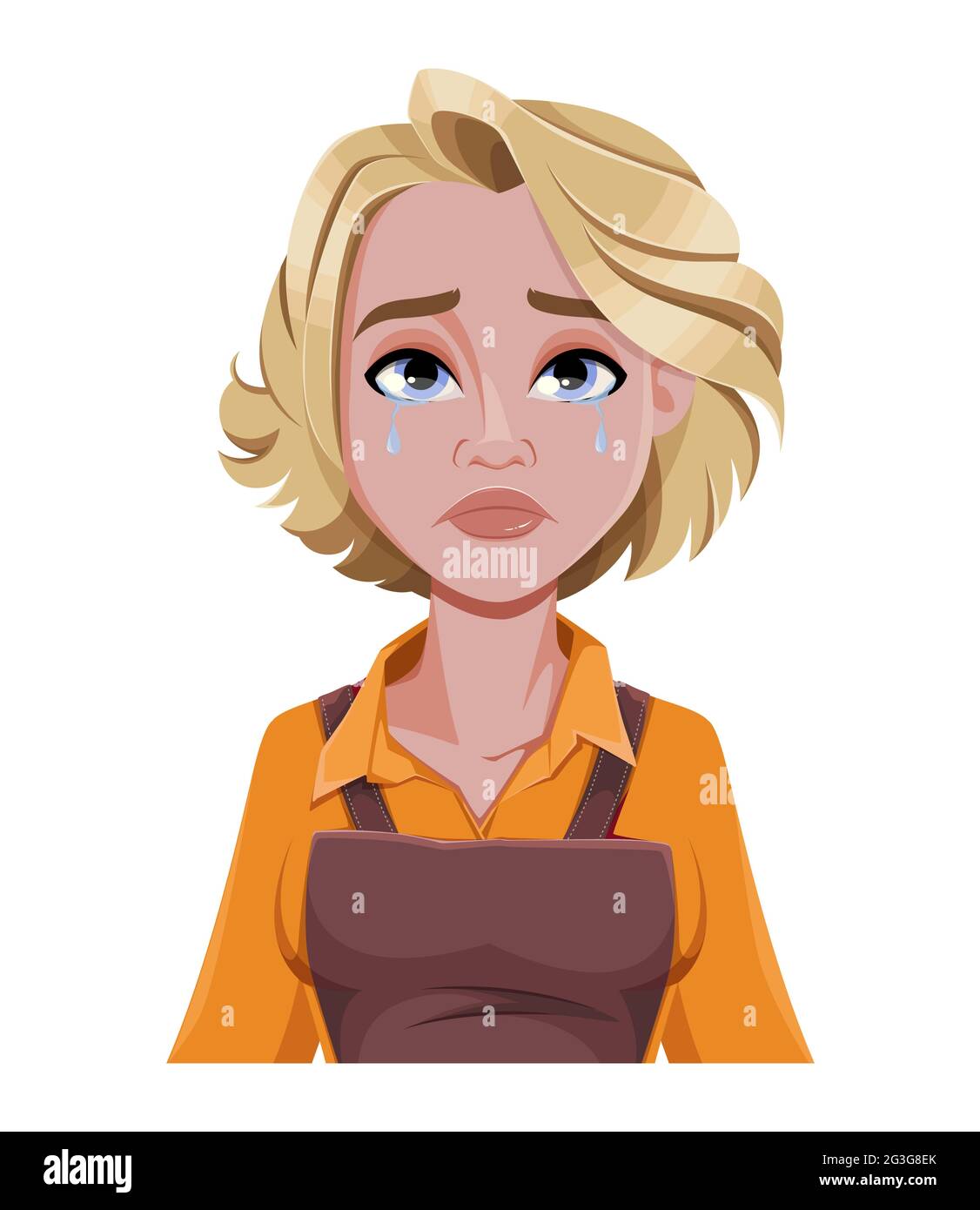 Face expression of beautiful woman barista, crying. Female emotion. Cute cartoon character. Vector illustration Stock Vector