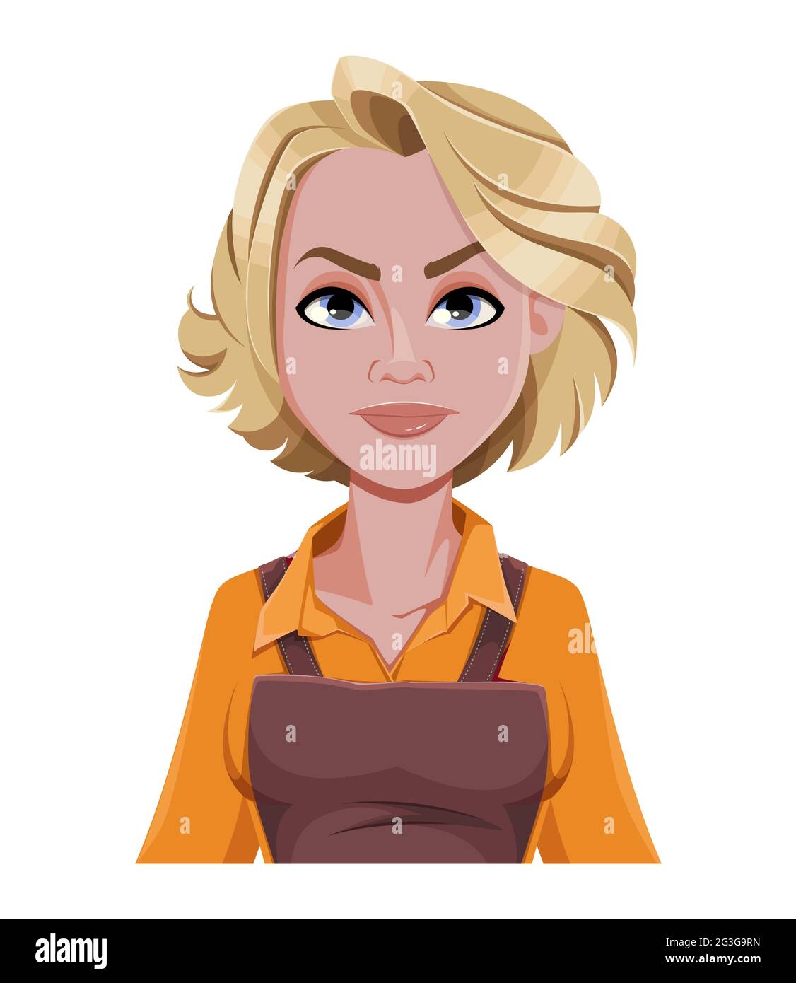 Face expression of beautiful woman barista, angry. Female emotion. Cute cartoon character. Vector illustration Stock Vector