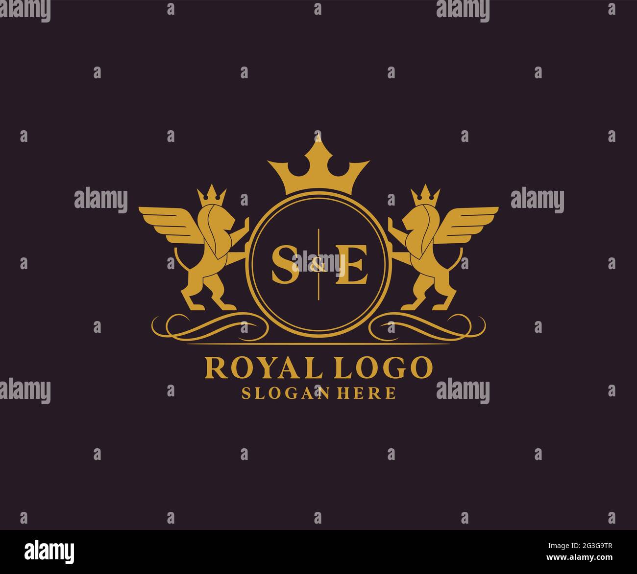 SE Letter Lion Royal Luxury Heraldic,Crest Logo template in vector art for Restaurant, Royalty, Boutique, Cafe, Hotel, Heraldic, Jewelry, Fashion and Stock Vector