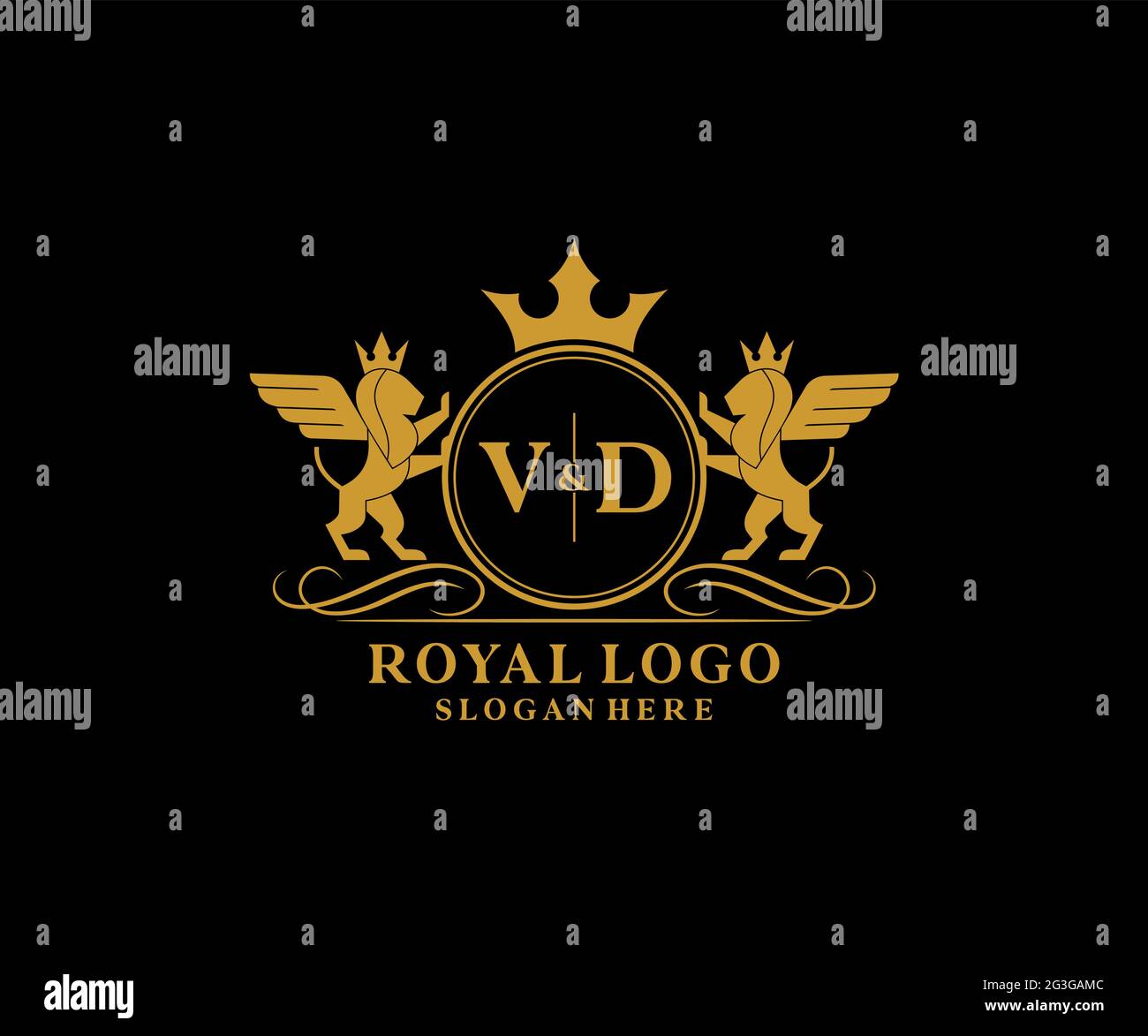 VD Letter Lion Royal Luxury Heraldic,Crest Logo template in vector art for Restaurant, Royalty, Boutique, Cafe, Hotel, Heraldic, Jewelry, Fashion and Stock Vector