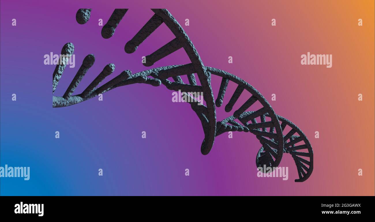 Digitally generated image of dna structure against colorful gradient ...
