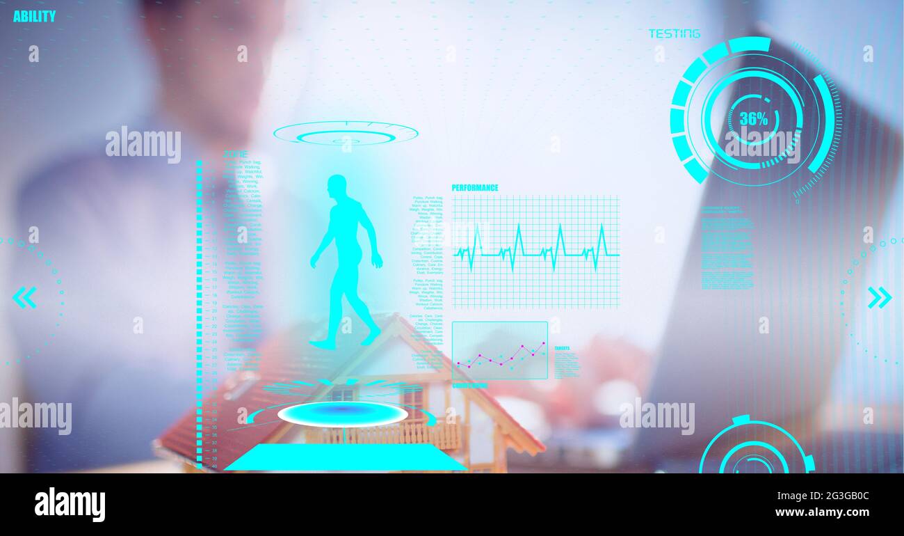 Digital interface with medical data processing against businessman ...