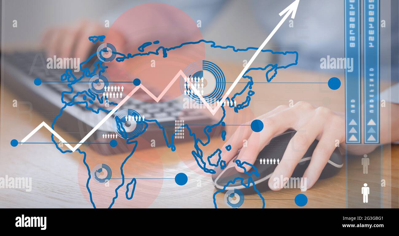 Digital interface with data processing over world map against mid ...