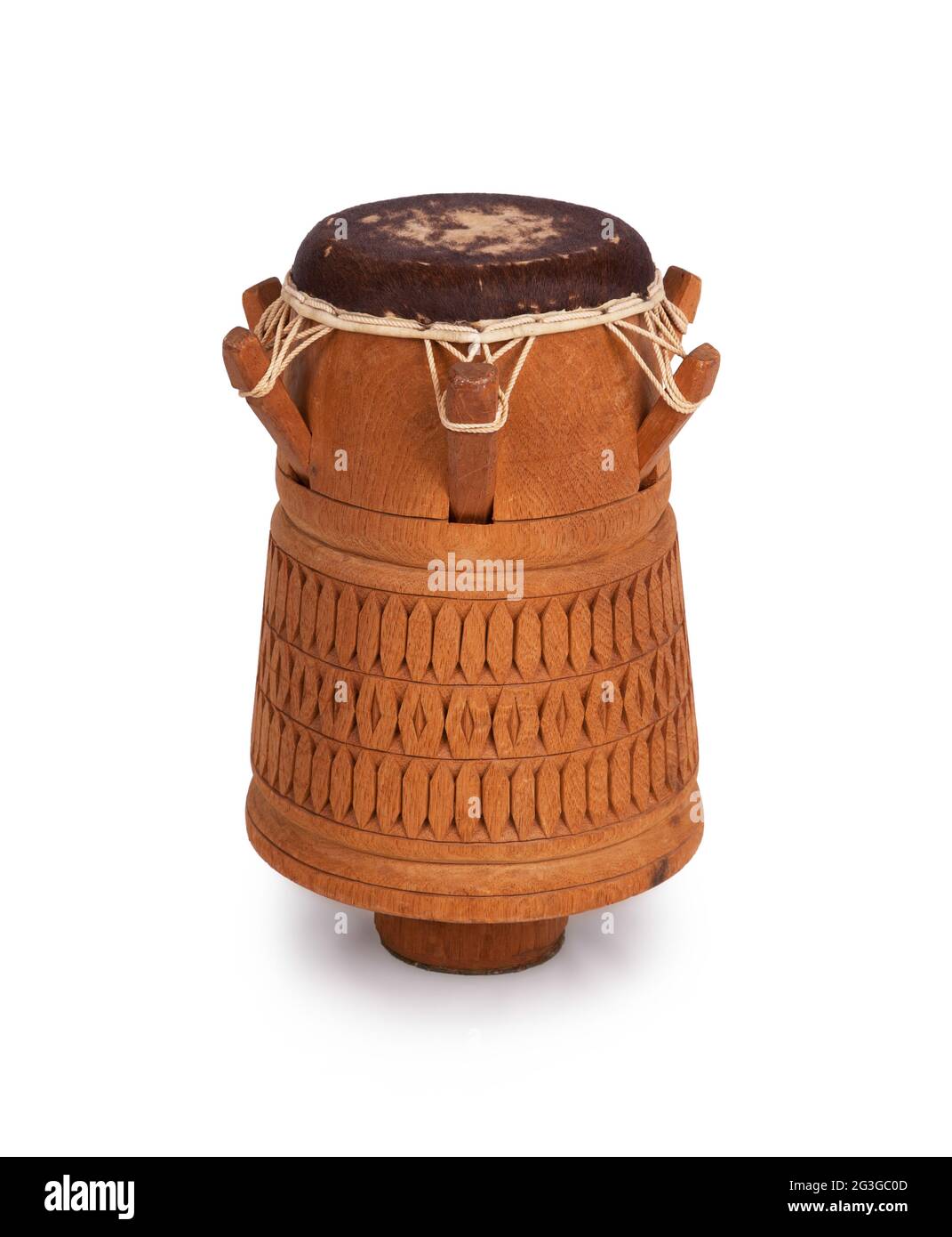 Djembe, Surinam percussion, handmade wooden drum with goat skin Stock