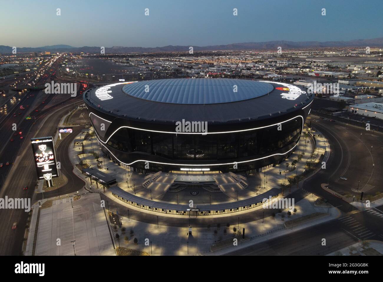An aerial view of Allegiant Stadium, Monday, March 8, 2021, in Las ...