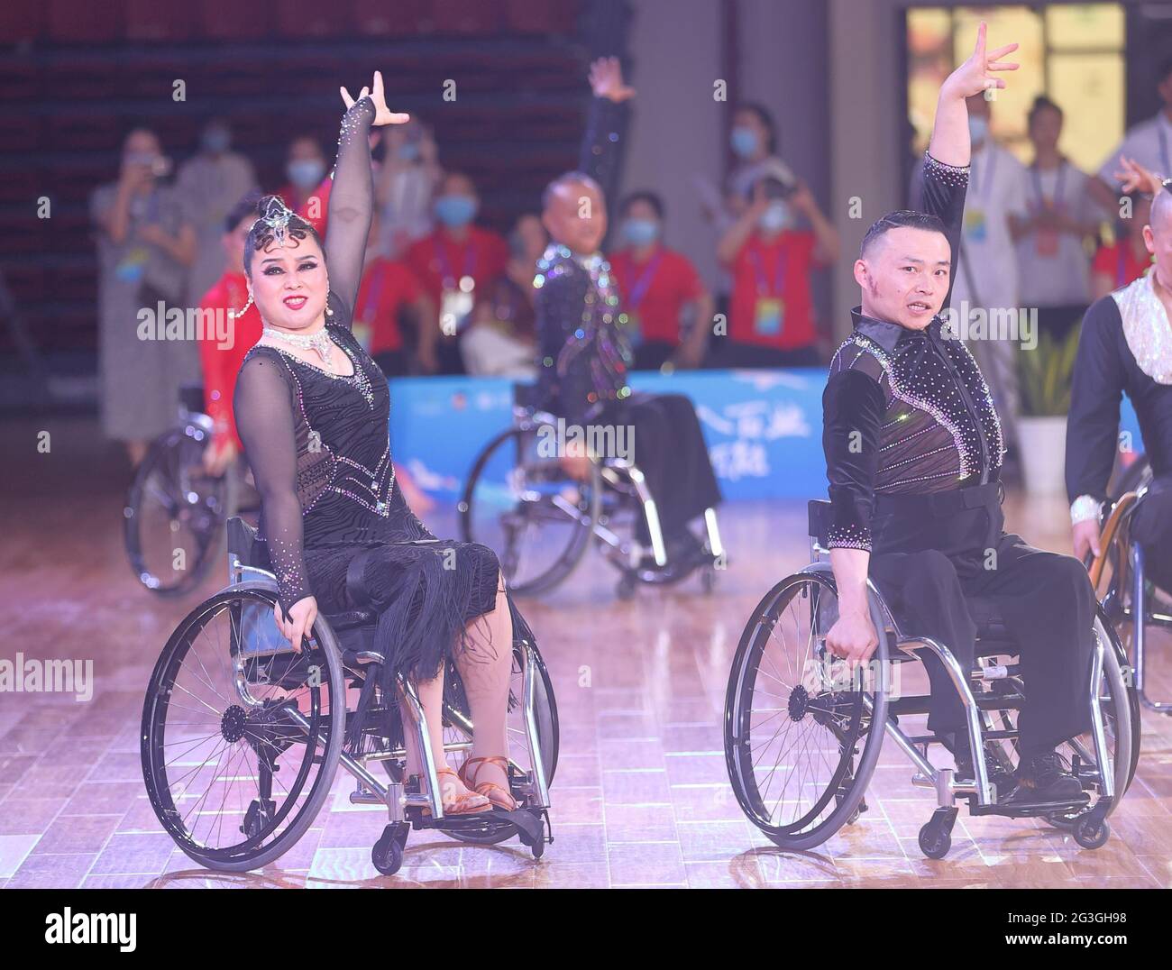 Wuhan, China. 16th June, 2021. The dancers are dancing in wheelchairs at the 11th Paralympics in Wuhan, Hubei, China on 16th June, 2021.(Photo by TPG/cnsphotos) Credit: TopPhoto/Alamy Live News Stock Photo
