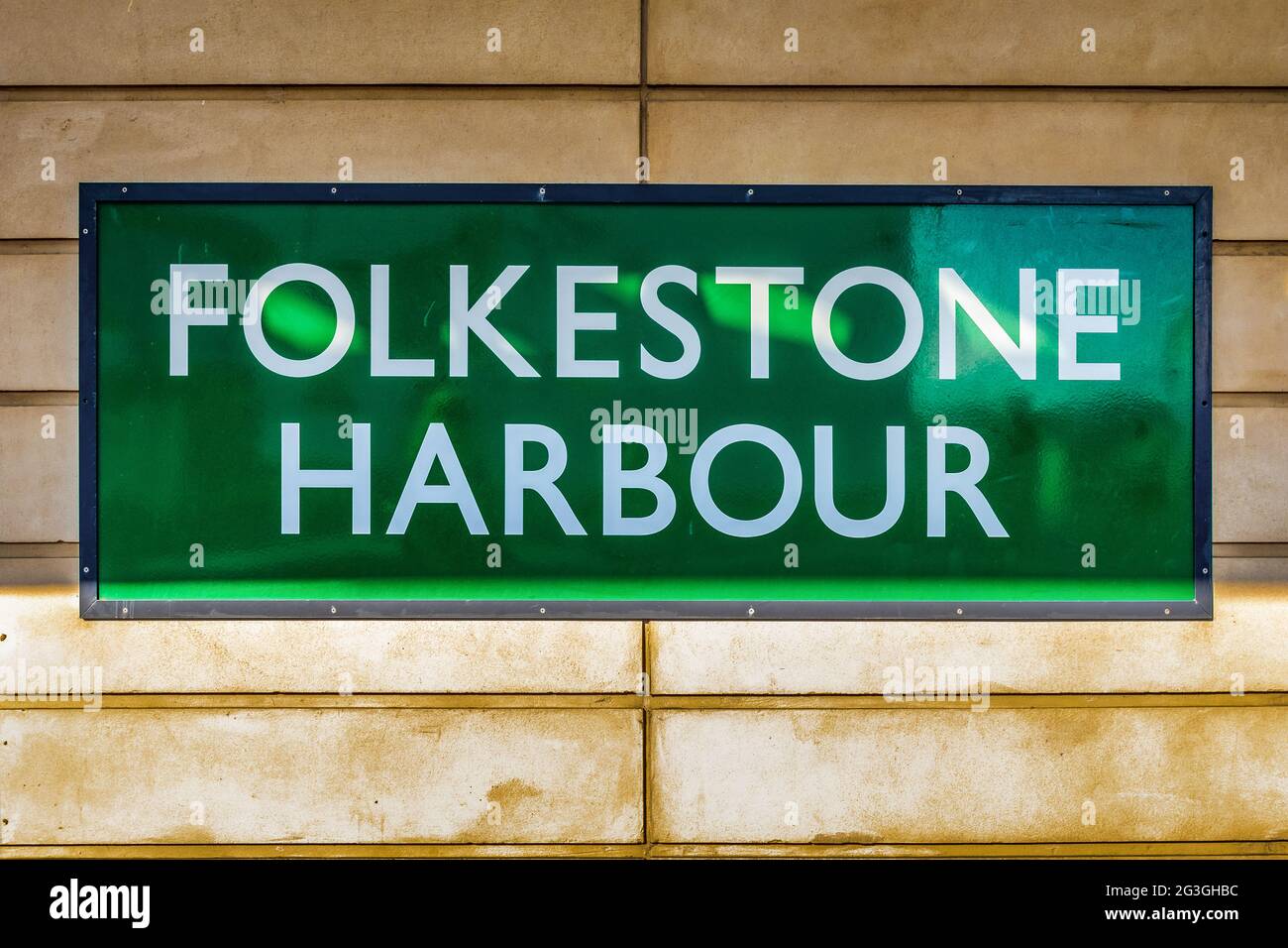 Folkestone Harbour Railway Station Sign Stock Photo