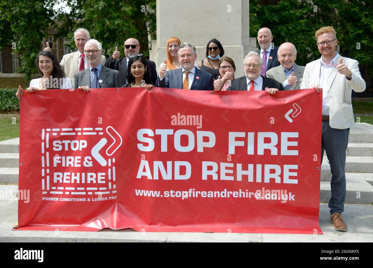 London, UK. 16th June, 2021. Barry Gardiner MP is joined by fellow MPs and campaigners to back his Private Members Bill to stop the practice of 'fire and re-hire' used increasingly to re-employ workers on worse terms Credit: Phil Robinson/Alamy Live News Stock Photo