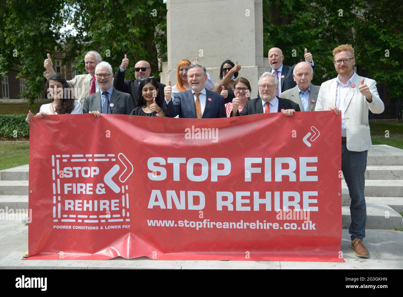 London, UK. 16th June, 2021. Barry Gardiner MP is joined by fellow MPs and campaigners to back his Private Members Bill to stop the practice of 'fire and re-hire' used increasingly to re-employ workers on worse terms Credit: Phil Robinson/Alamy Live News Stock Photo