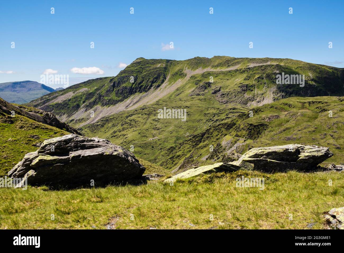 View across Cwm Croesor to Cnicht mountain in Snowdonia National Park. Croesor, Gwynedd, Wales, UK, Britain, Europe Stock Photo